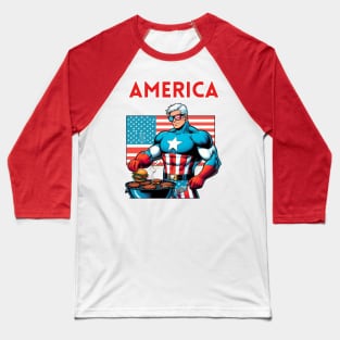 America Summer Cookout Patriotic Superhero Baseball T-Shirt